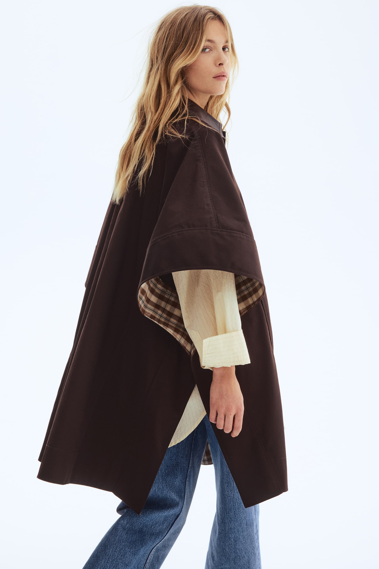 Manteau cape avec col - Marron foncé - 2