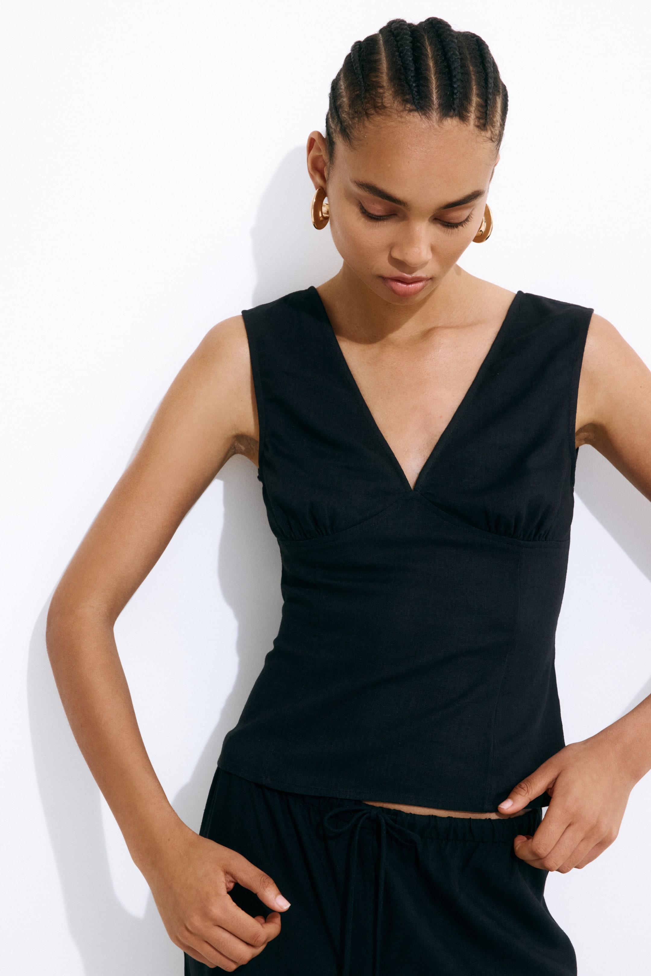 Linen-Blend Tie-Back Top
