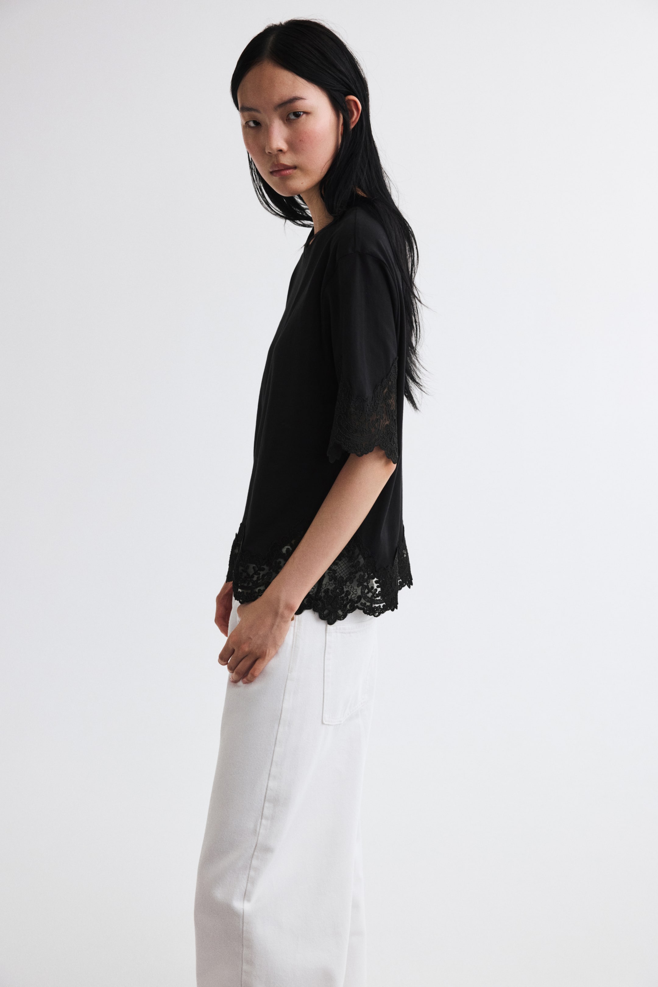 Lace-Trimmed Cotton T-Shirt
