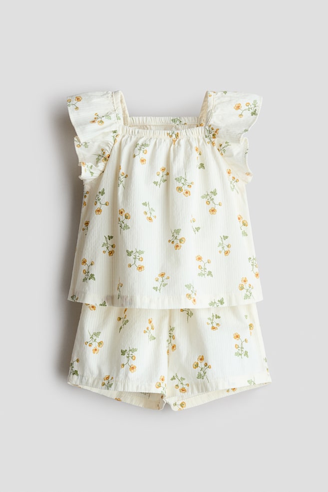 2-piece plumeti muslin set - White/Floral - 1