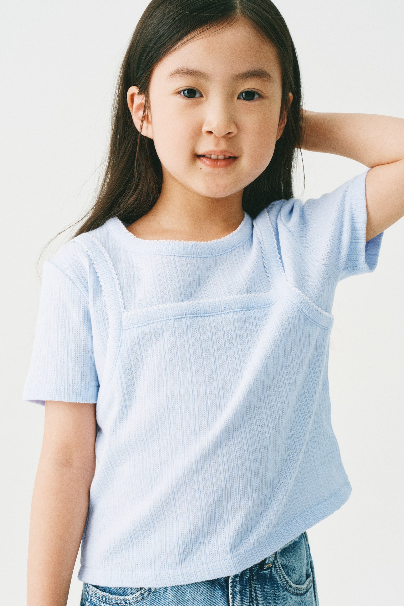Layered pointelle top - Màu xanh dương nhạt - 4