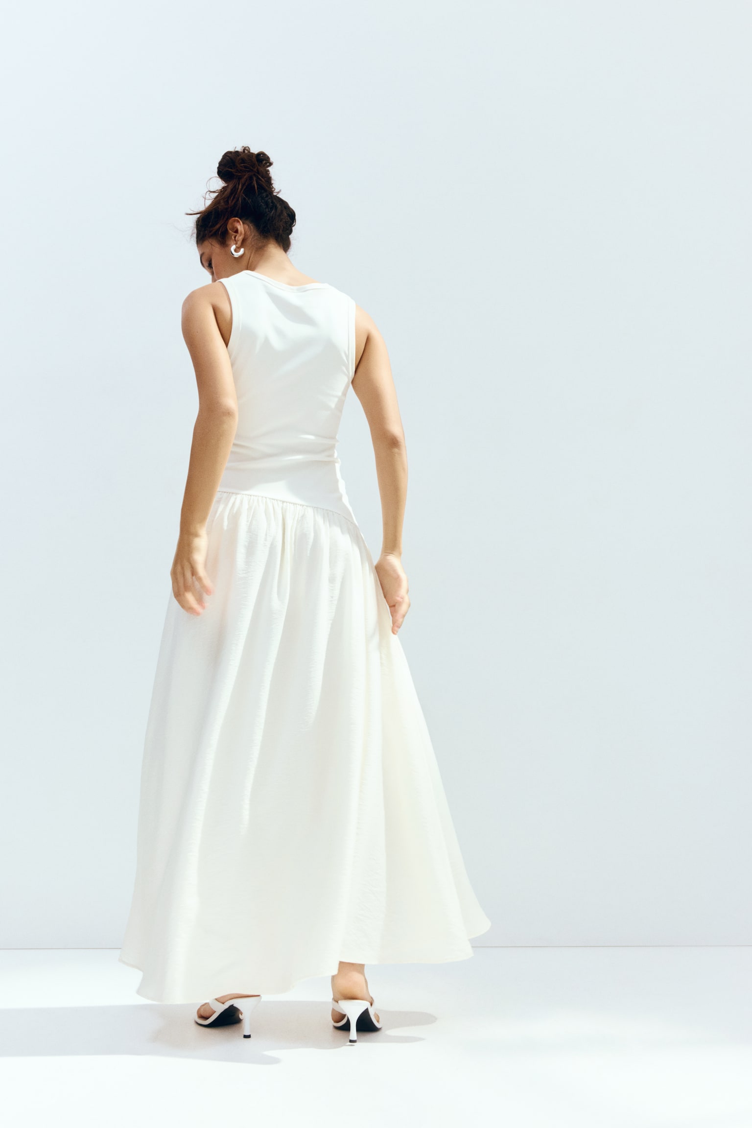 Flared-skirt dress - Cream/Black/Bright blue/Khaki green - 4