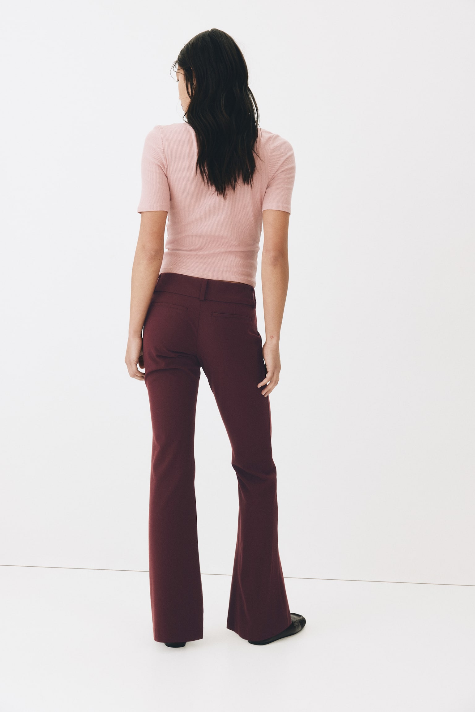 Flared tailored trousers - Burgundy/Black - 3