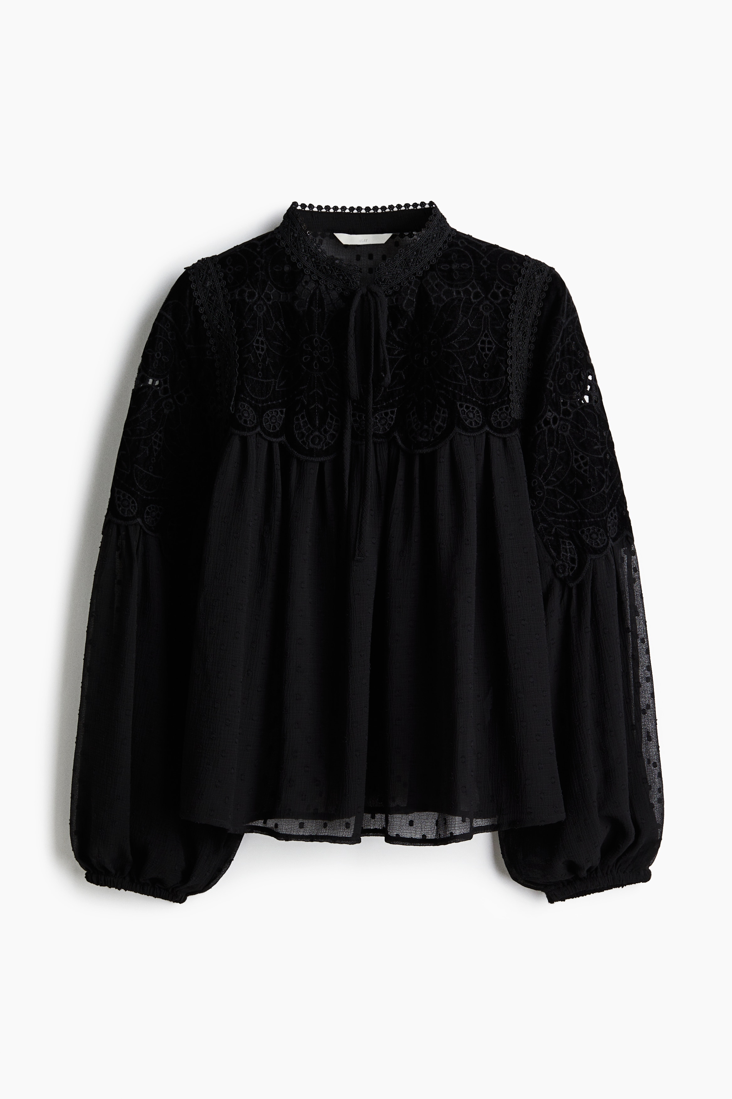 透膚蕾絲裝飾女衫 - 黑色