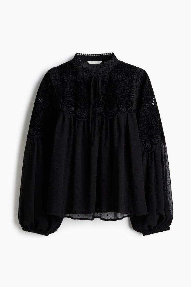 Sheer lace-detail blouse - Black - 1