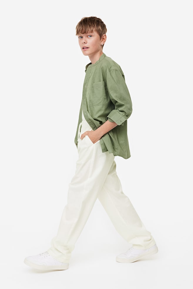 Pantalon Loose Fit en lin mélangé - Blanc/Noir/Vert kaki clair/Beige clair - 1