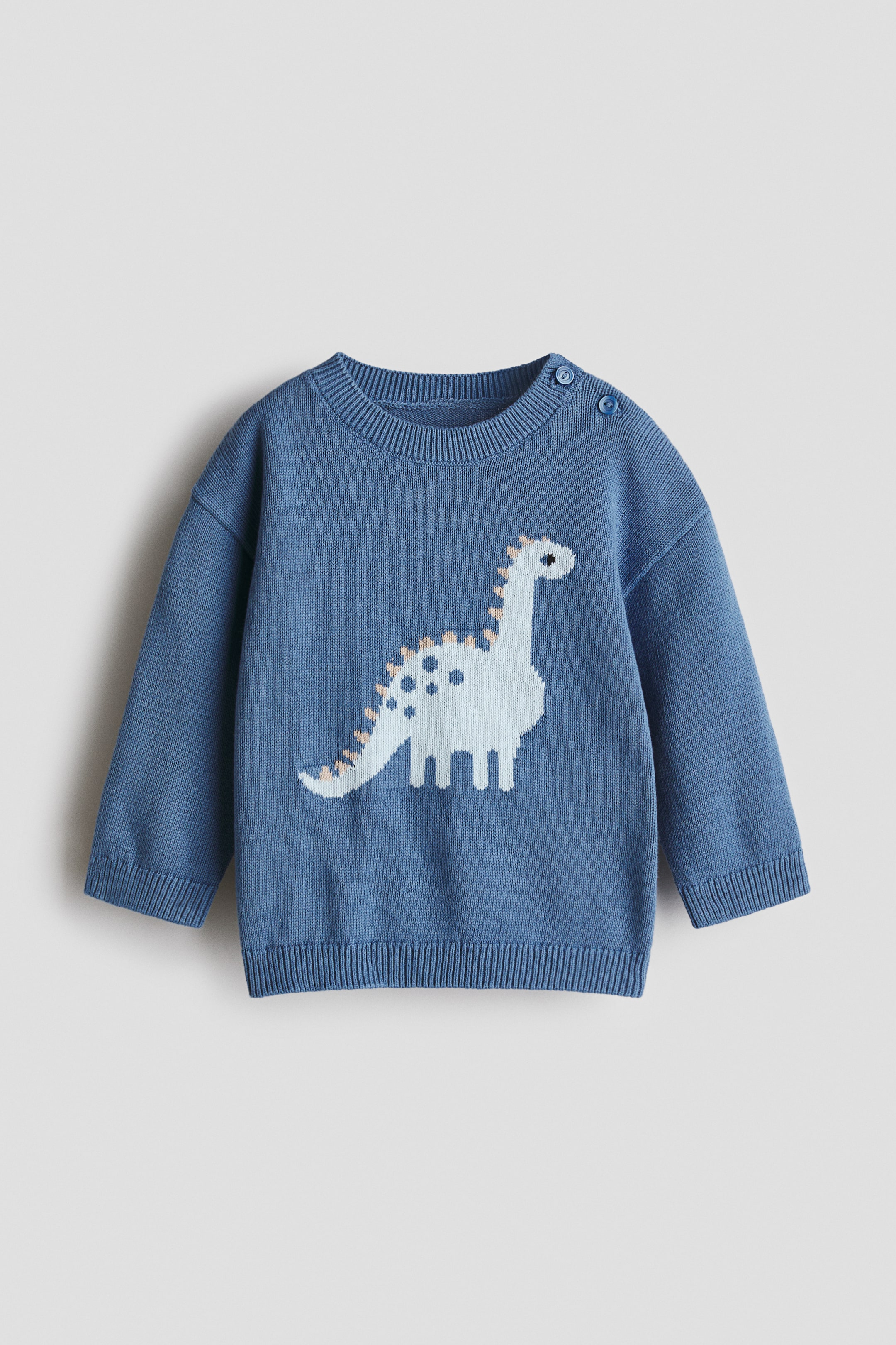 View larger image: Jacquard-knit cotton jumper - Dusty blue/Dinosaur - Kids | H&M IN 1