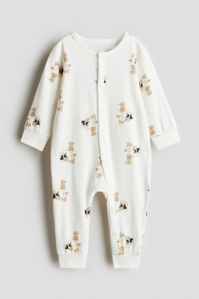 Patterned sleepsuit - White/Dogs/Light green/Bunnies/Light dusty pink/Hearts/Light dusty pink/Floral/White/Hearts/Light blue/Foxes/Dark grey/Ghosts/Light beige/Bears/White/Hearts/White/Vehicles/Light beige/Puppies/Light blue/Cherries/Light turquoise/Dinosaurs/Cream/Floral/Light blue/Teddy bears/Light pink/Hearts - 1