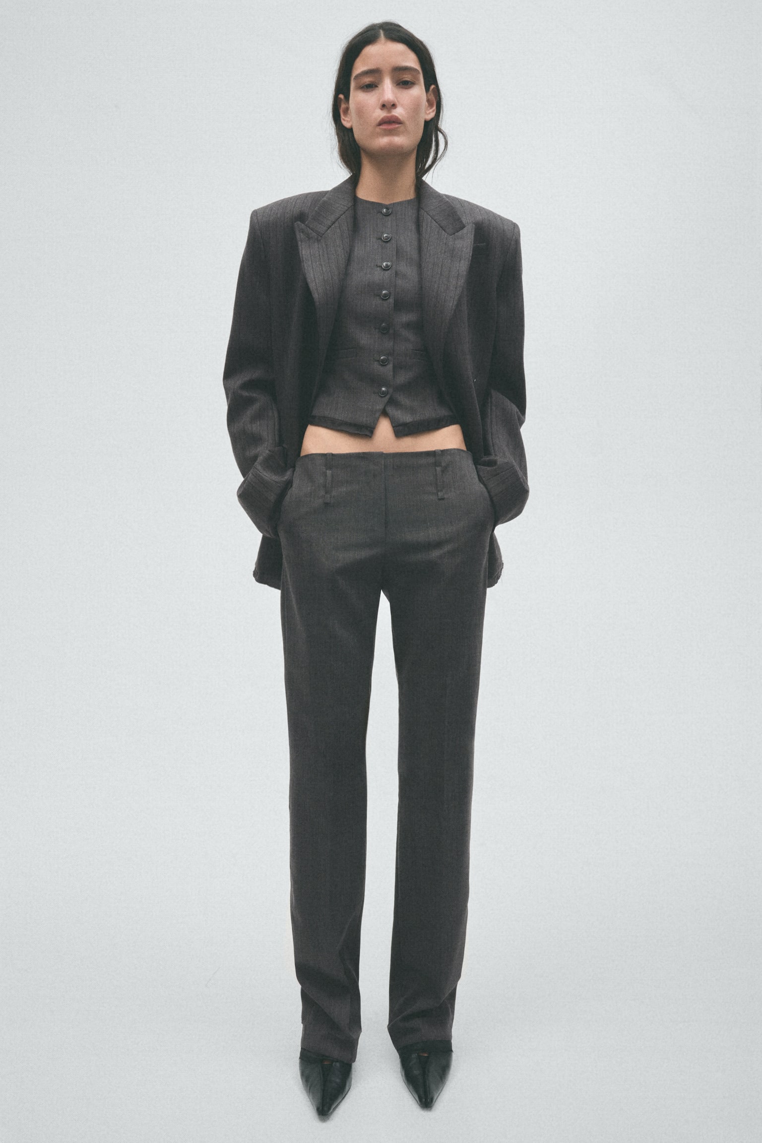 Женские брюки H&M Tailored Wool, цвет: Тёмный серый меланжевый — фото 2