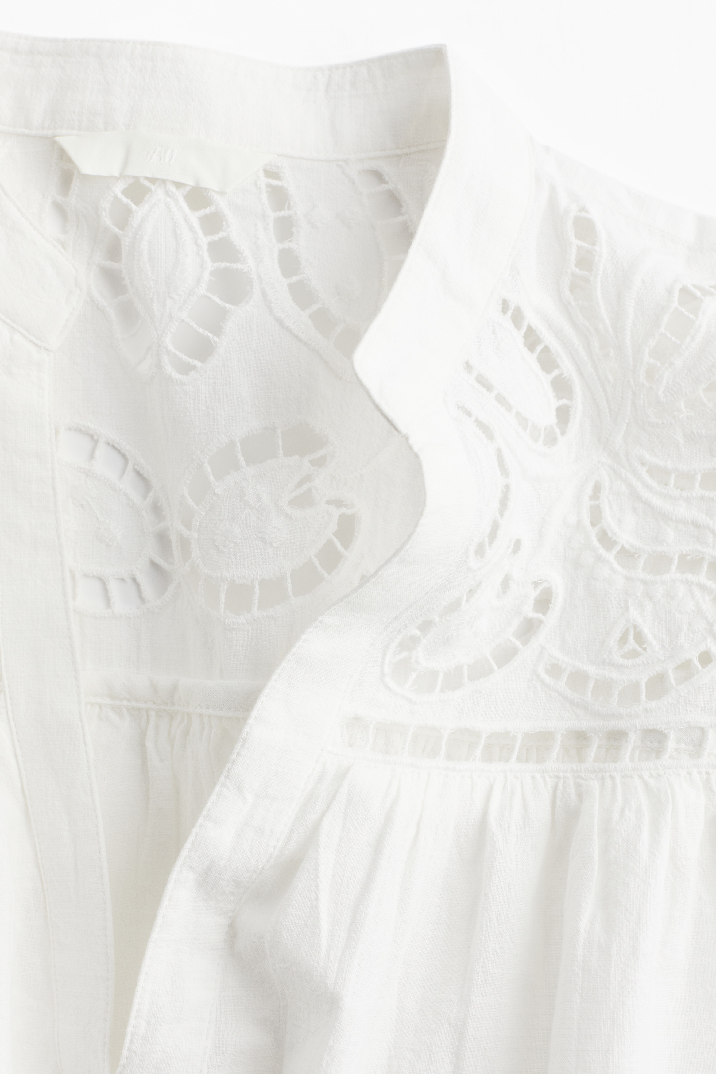 Women's White Flutter-Sleeve Dress with Eyelet Embroidery