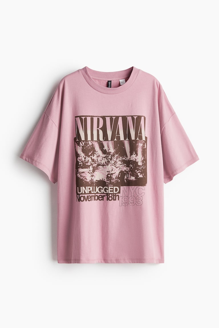 Nirvana Sudadera Rosa Hm Sudadera Oversize Estampada Gris Oscuro