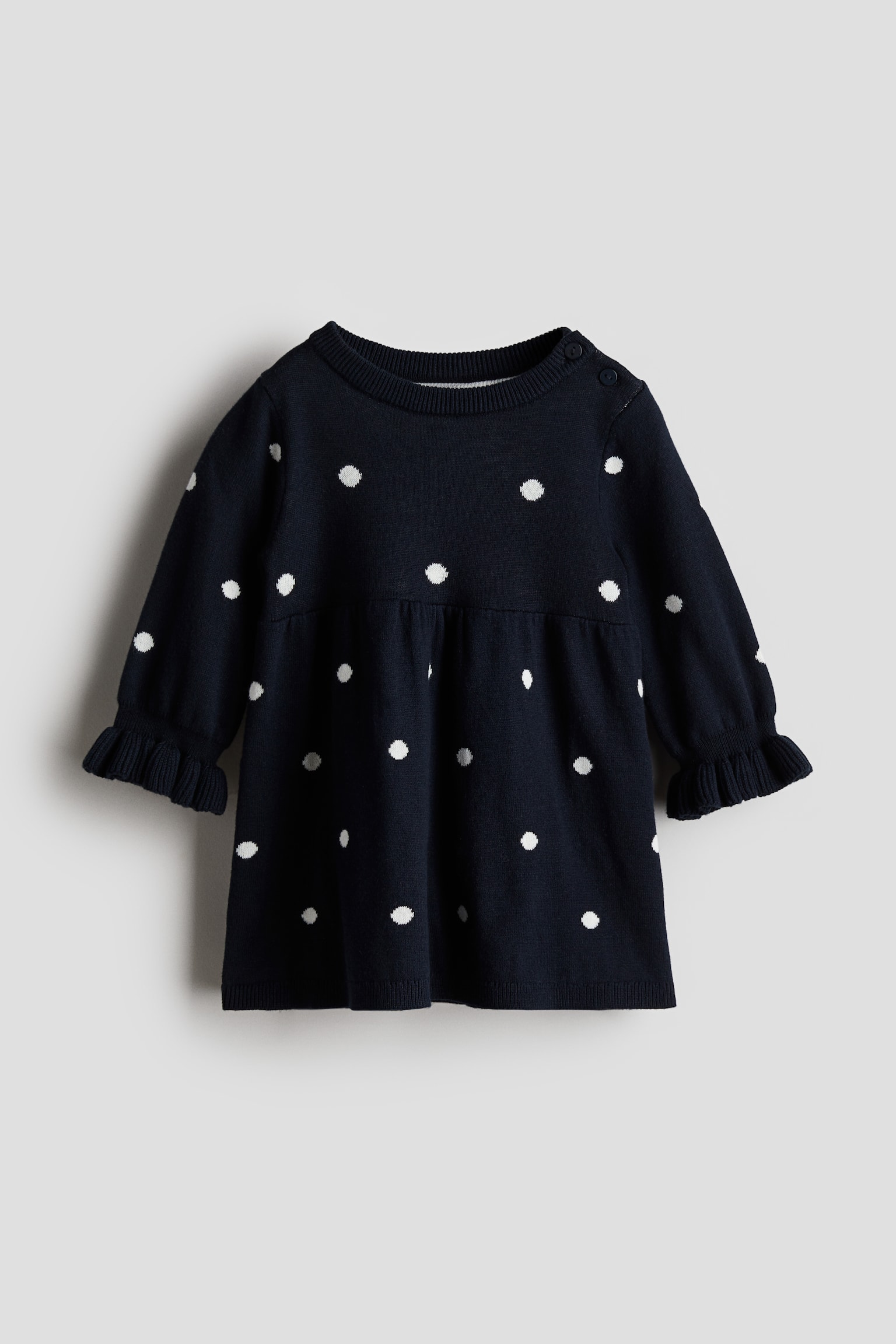 Knitted dress - Navy blue/Spotted/Cream/Light grey/Pink/Bow - 1