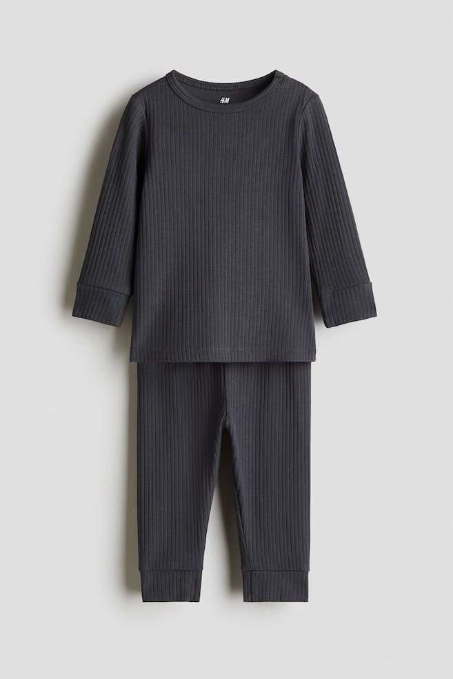 Ribbed cotton set - Dark grey/Light pink/Cherries/Light blue/Dinosaurs/Light purple/Dark grey - 1