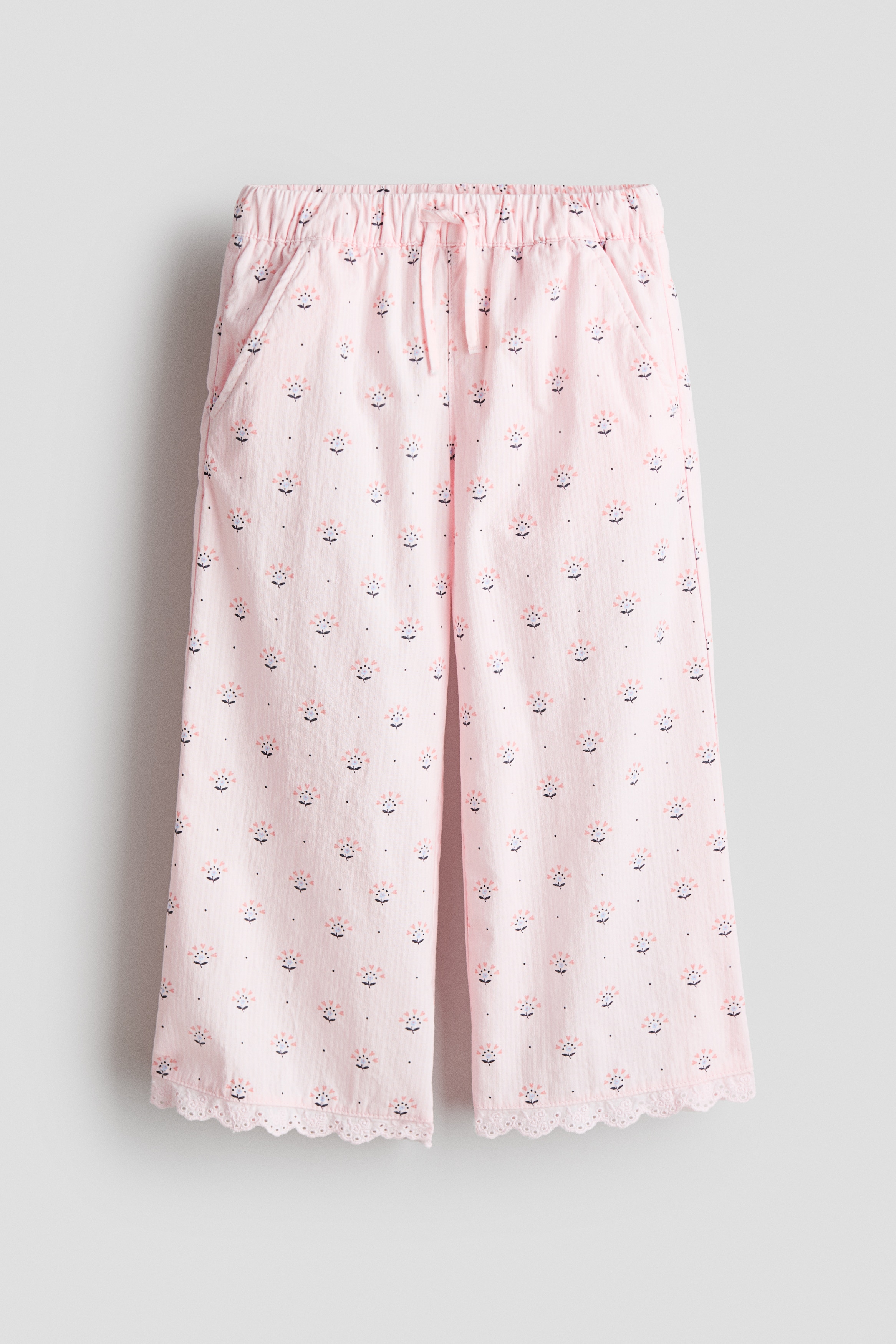 Lace-trimmed seersucker trousers - Light pink/floral/Light blue/striped