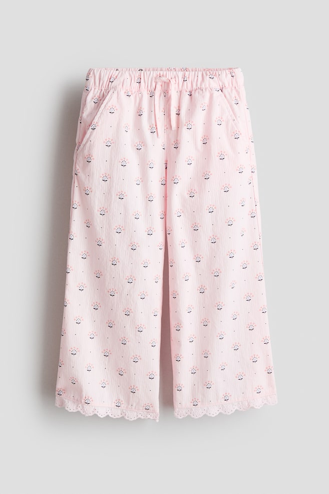 Pantalon en crépon de coton avec dentelle - Rose clair/fleuri/Rose/vichy - 1
