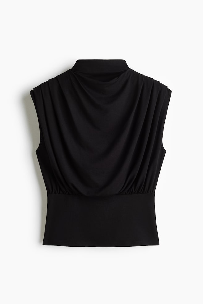 Top de viscosa con cuello perkins - Negro/Marrón oscuro - 1