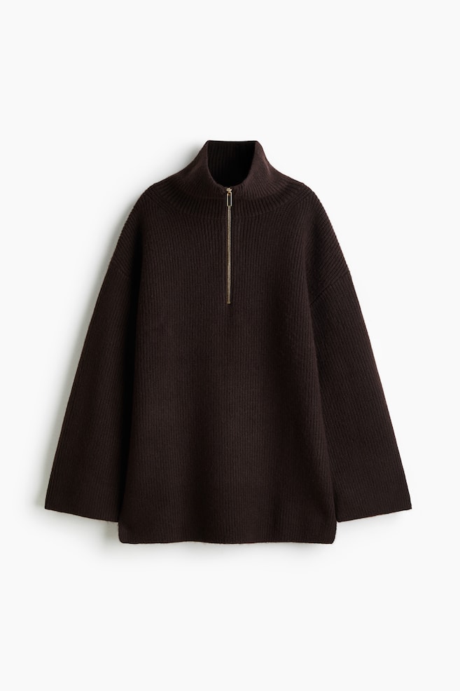 Zip-top rib-knit jumper - Dark brown/Cream/Pigeon blue/Grey marl/Black/Striped - 1