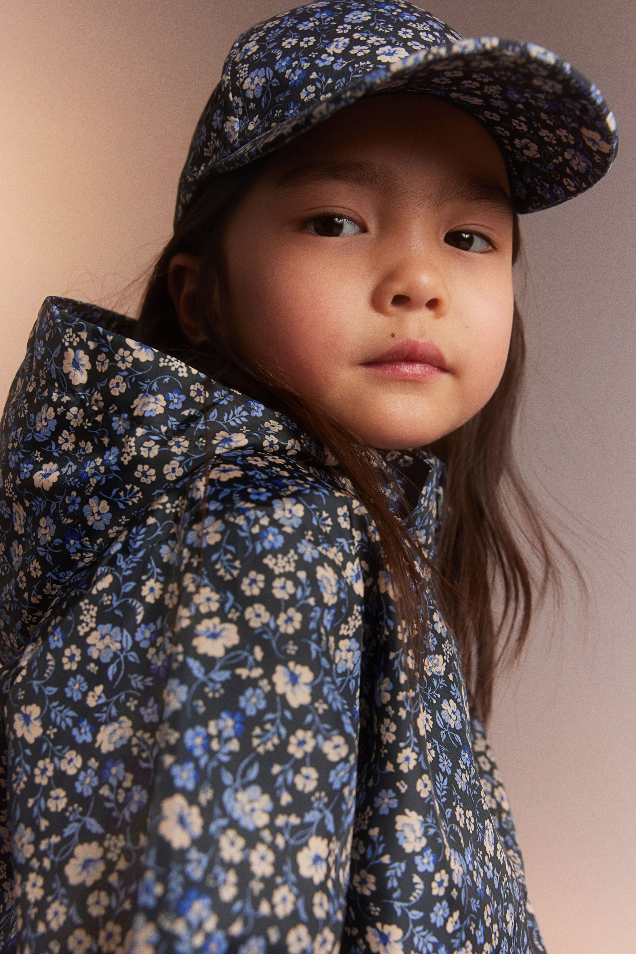 Hooded Windbreaker - Dark Grey Floral - Kids 