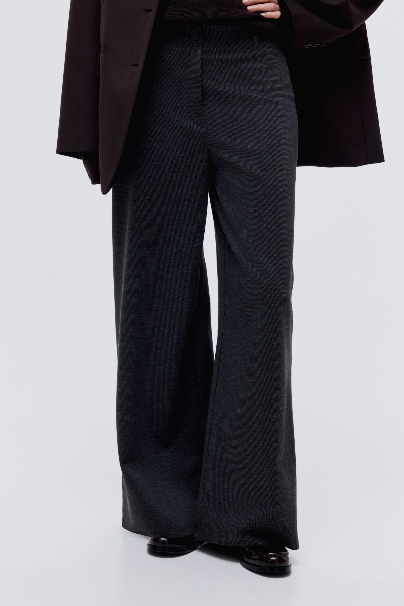 Wide jersey trousers - Dark grey marl/Dark brown/Black - 6