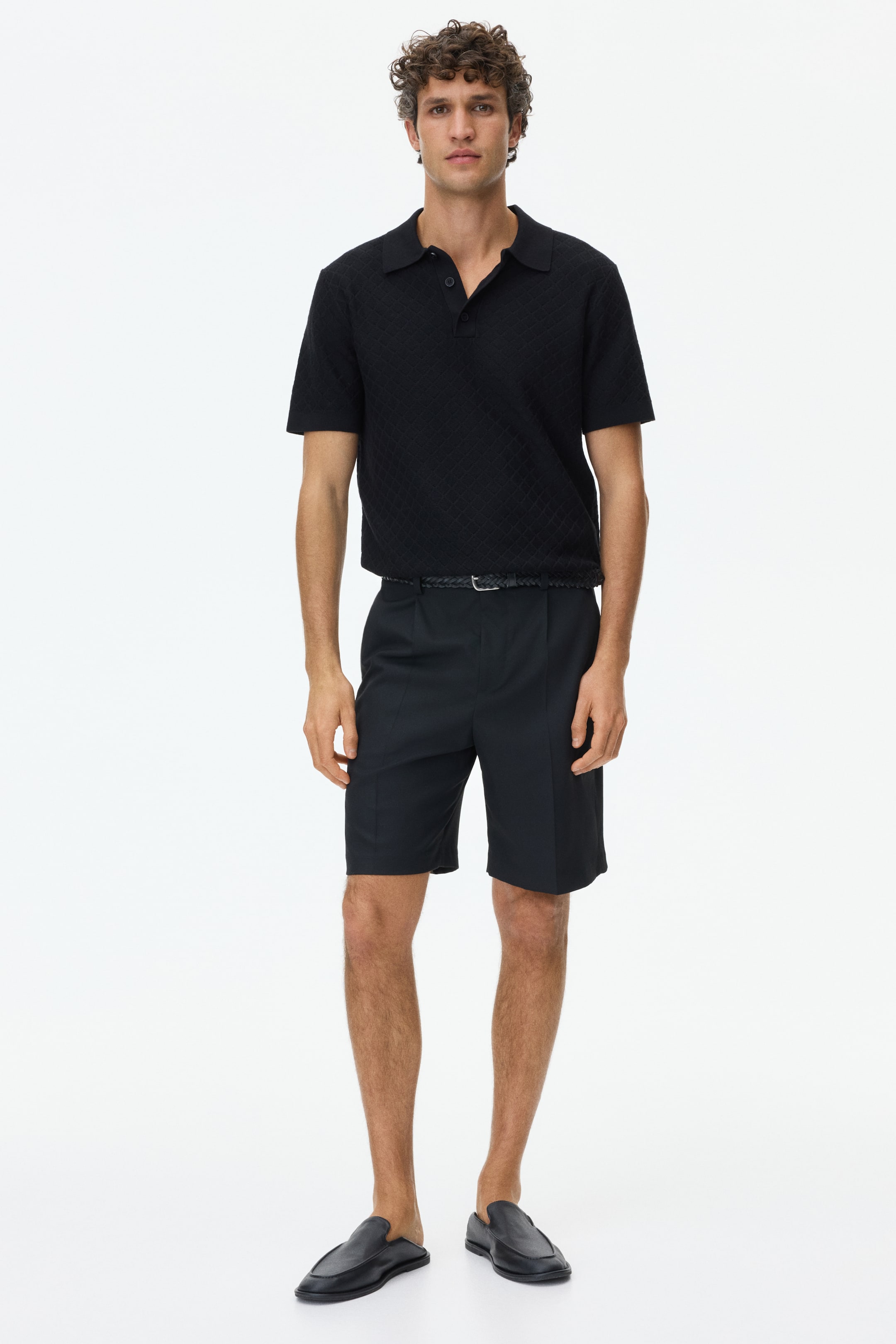 Slim-Fit Textured-Knit Polo Shirt