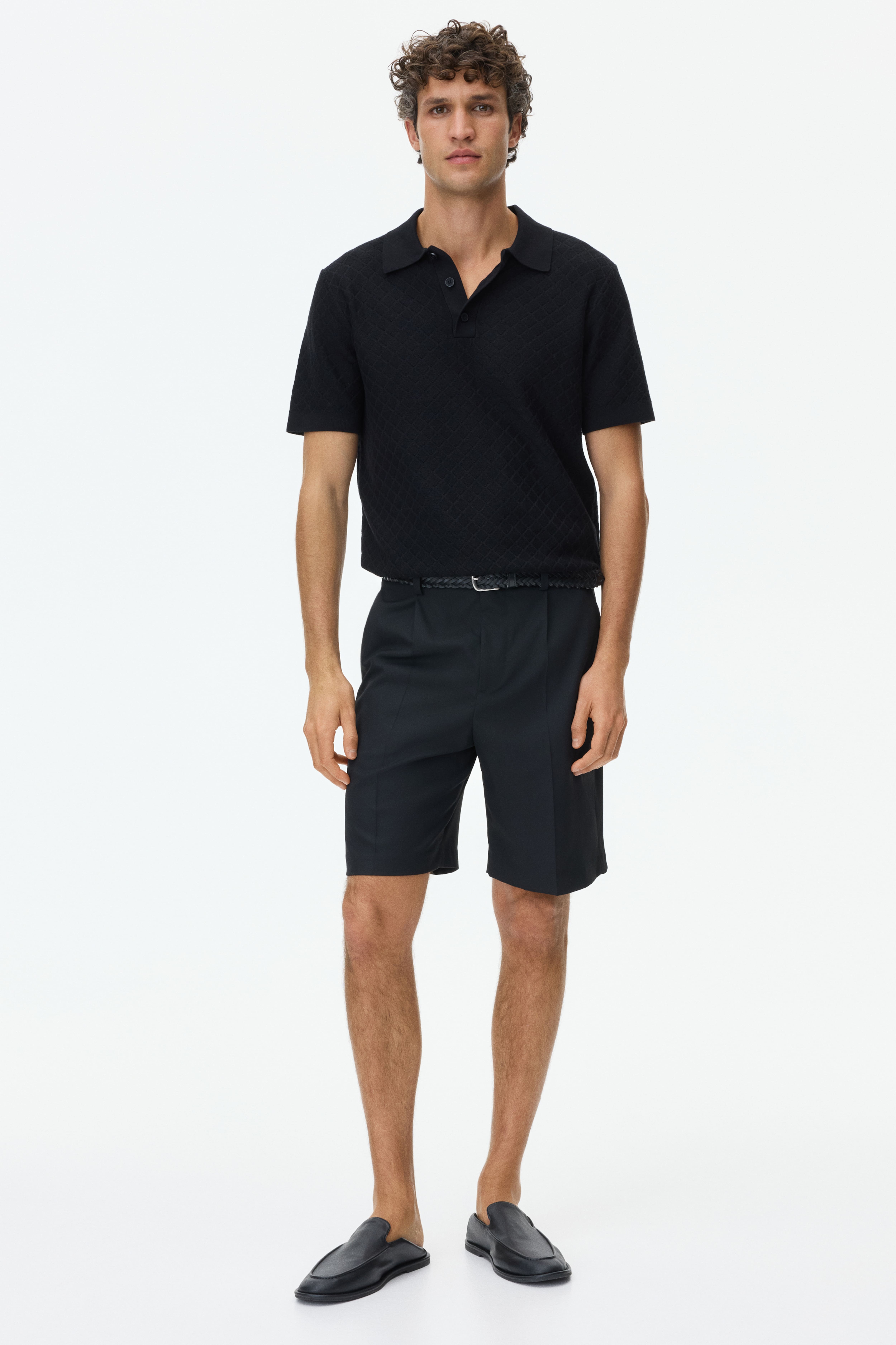 Slim-Fit Textured-Knit Polo Shirt