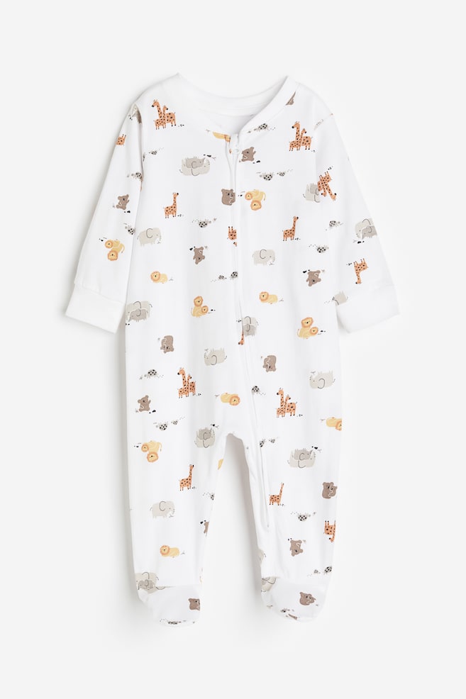 Pyjama avec pieds - Blanc/girafes/Vert clair/rayé/Blanc/montgolfières/Beige clair/fleuri - 1