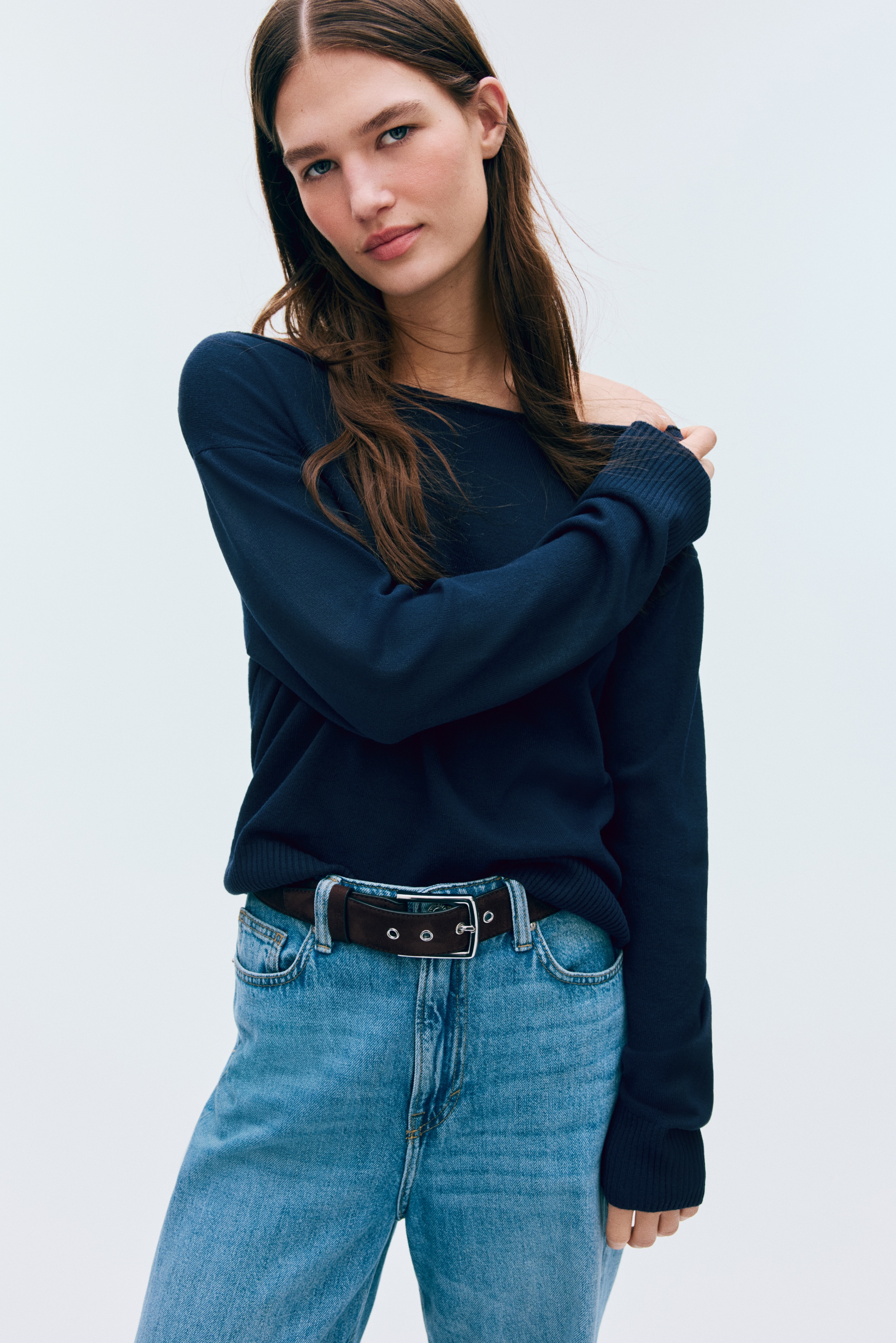 オフショルダーセーター - ネイビーブルー - レディース | H&M JP
