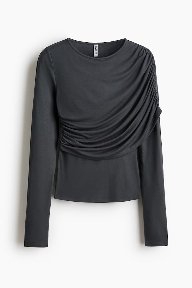 Draped viscose top - Dark grey/Black - 1