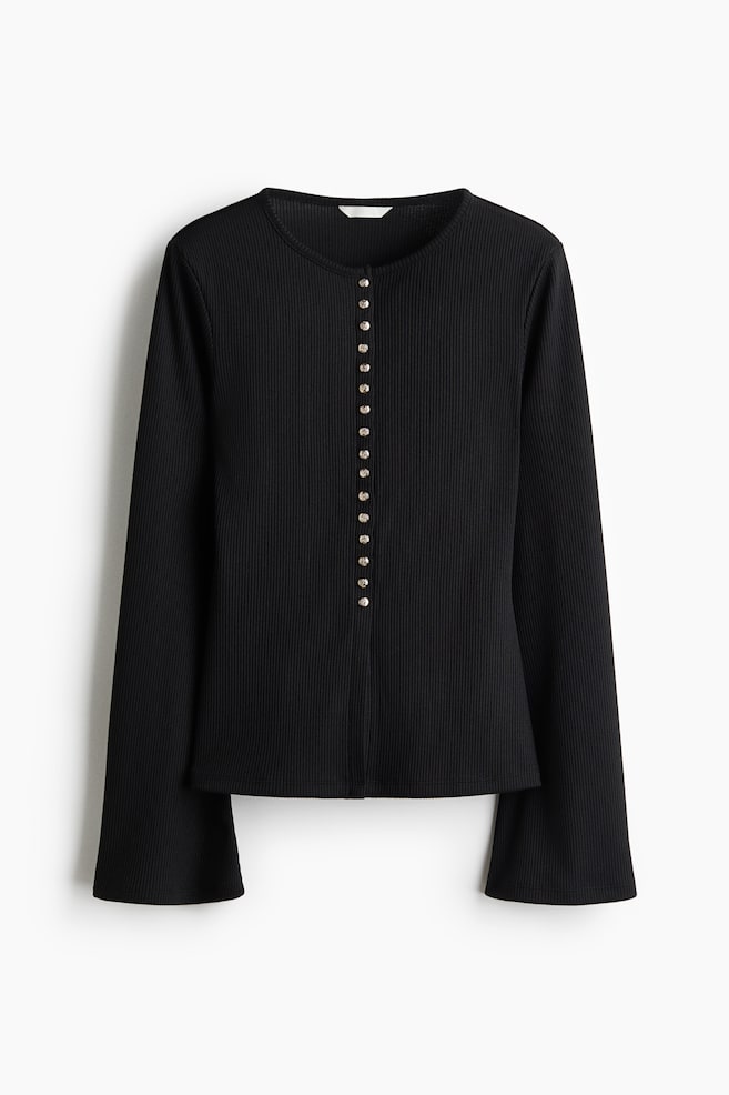 Fitted Rib-Knit Cardigan - Black/Light beige - 1