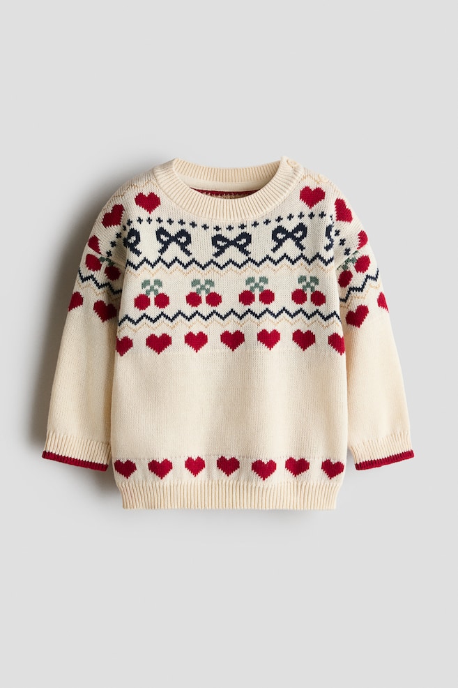 Baumwollpullover in Jacquardstrick - Hellbeige/Gemustert - 1