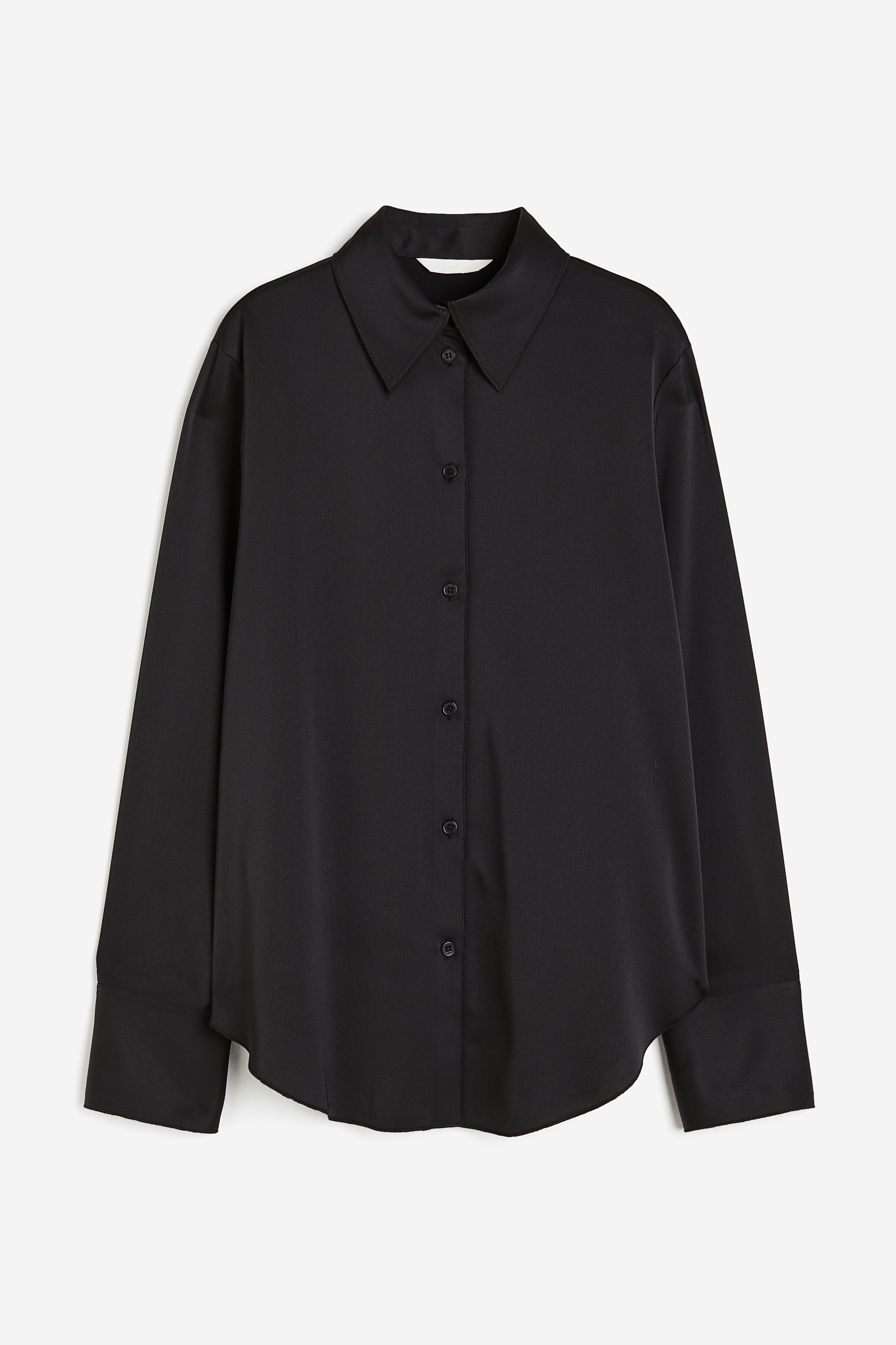 Satin Shirt - Long sleeve - Long - Dark green - Ladies | H&M US