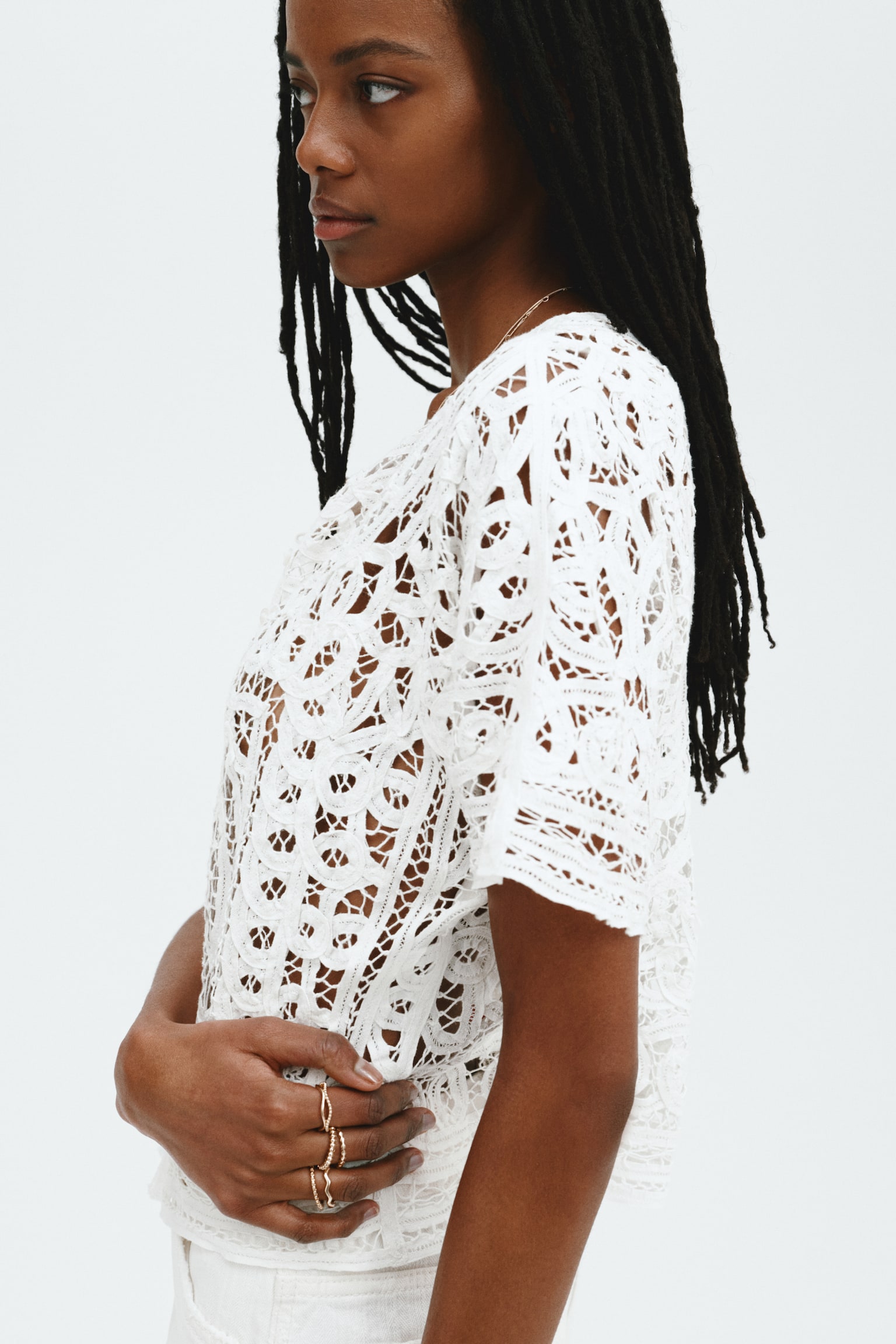 Oversized crochet-look blouse - White - 4