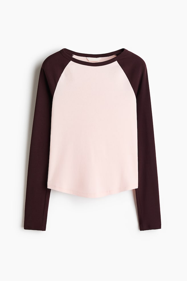 Raglan-Sleeved Cotton Top - Pale pink/color block/Light turquoise/color block - 1
