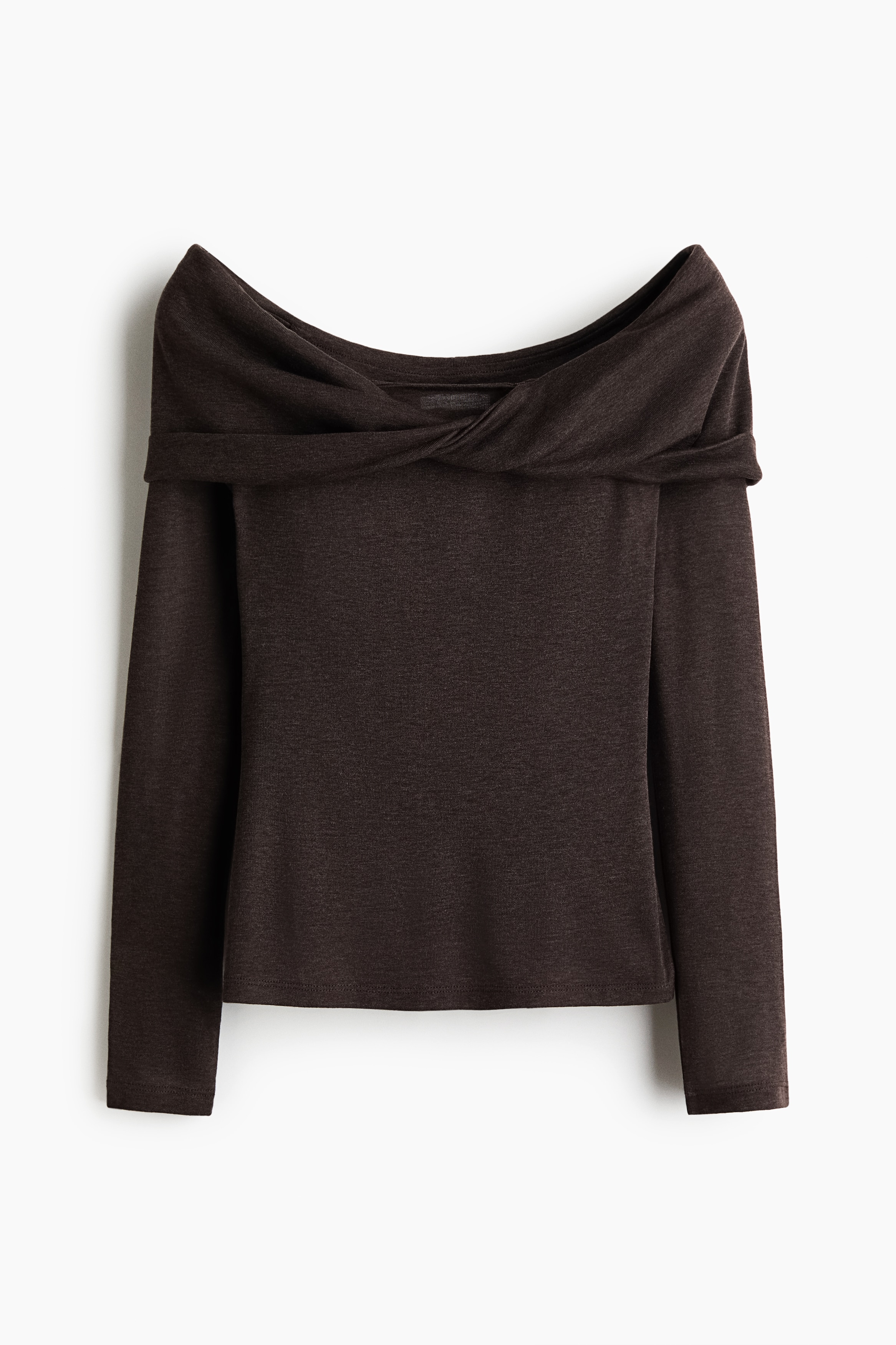 Fine-knit off-the-shoulder top - ダークブラウン