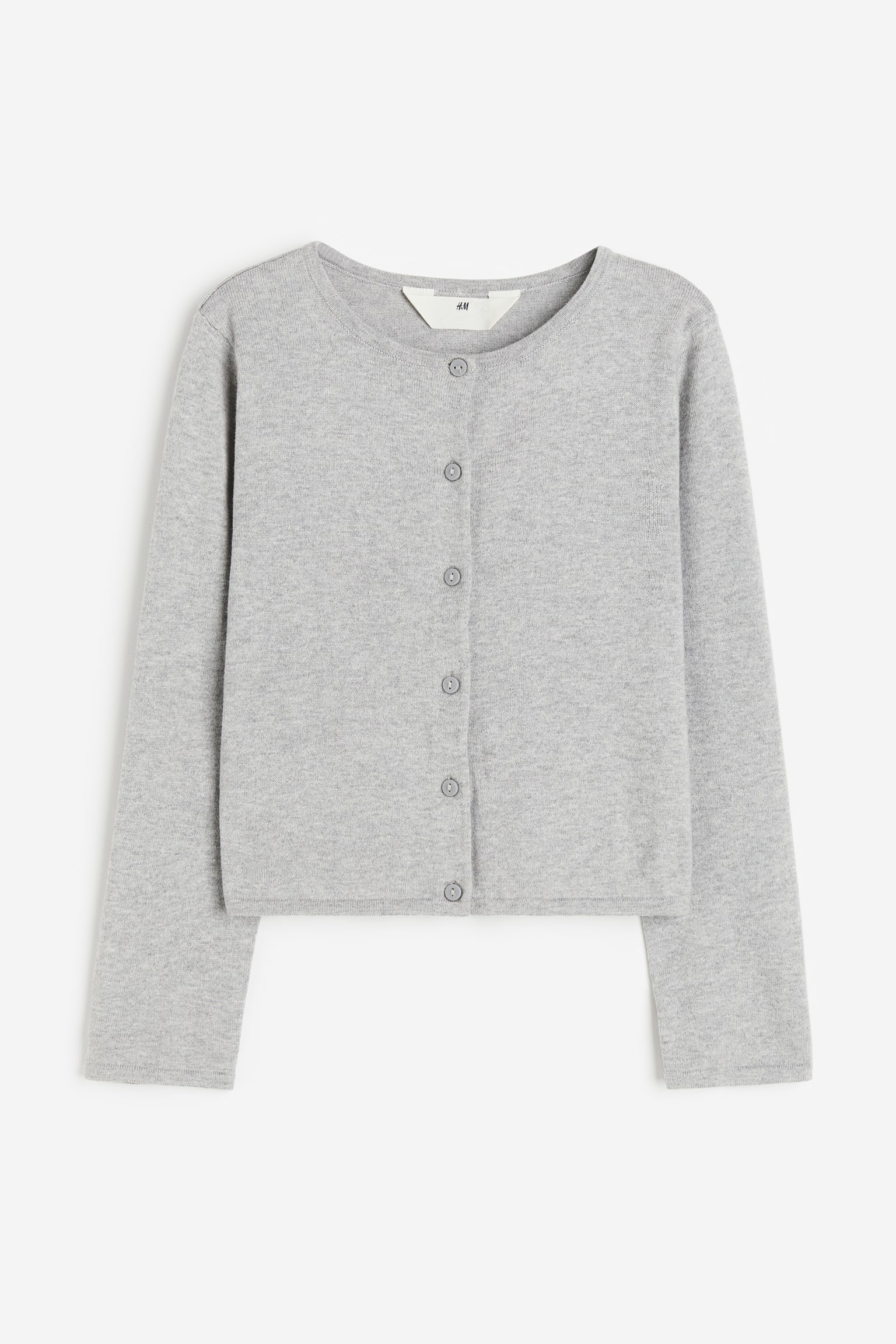 Fine Knit Cotton Cardigan - Light grey - 1