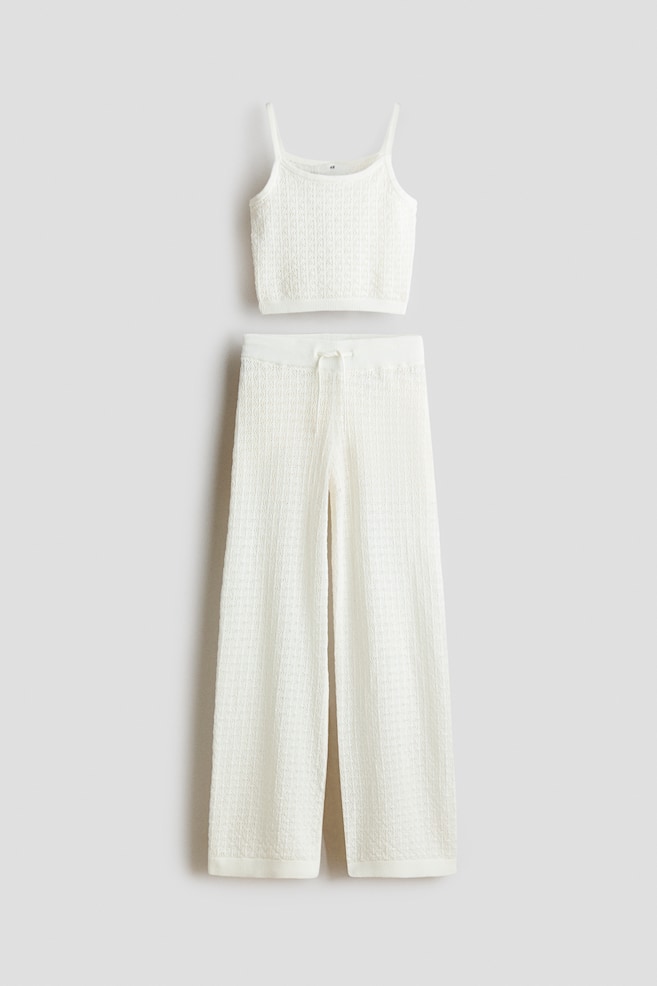 2-Piece Pointelle-Knit Cotton Set - White - 1