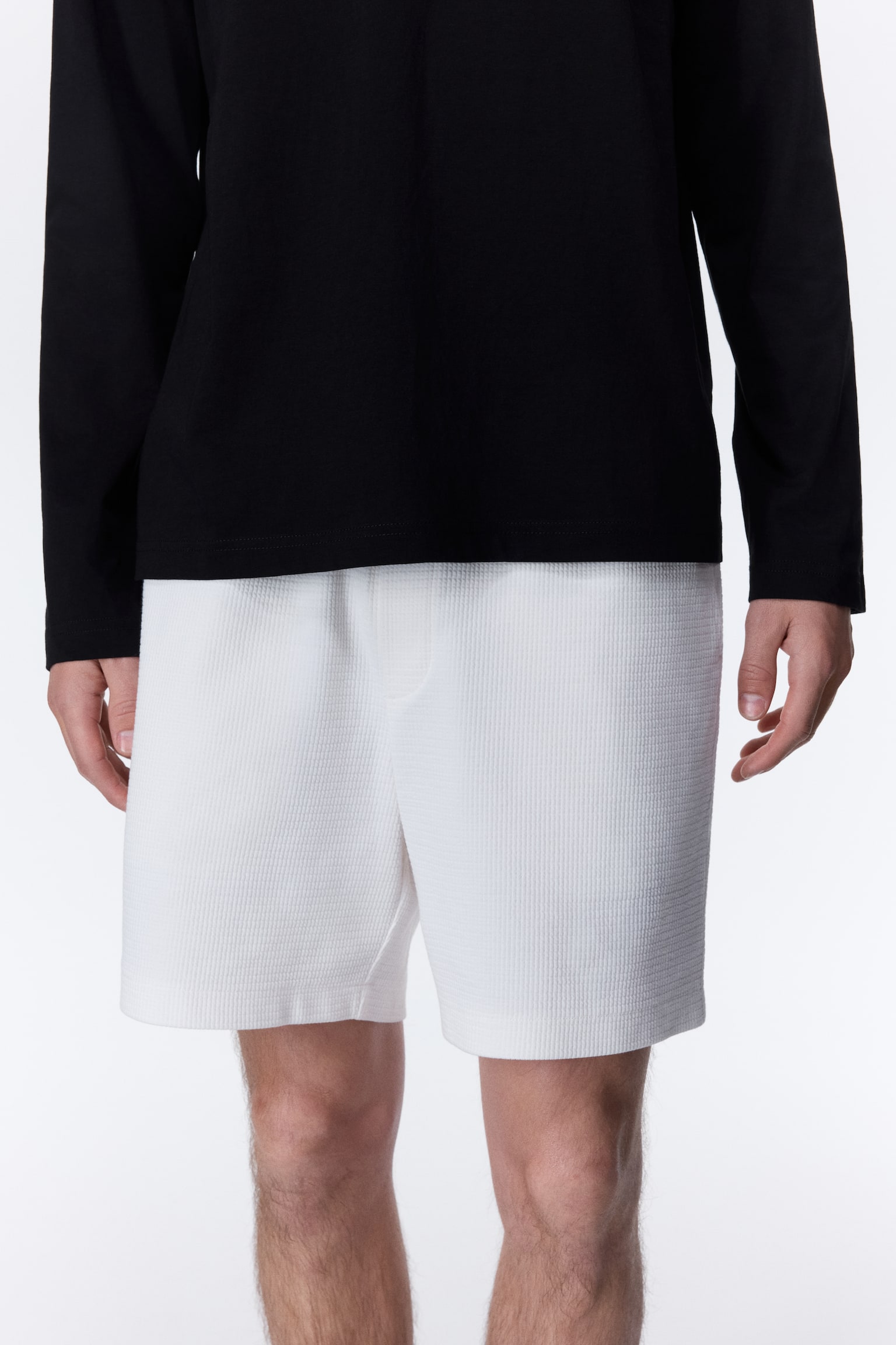 Shorts en punto texturizado - Blanco/Negro - 4