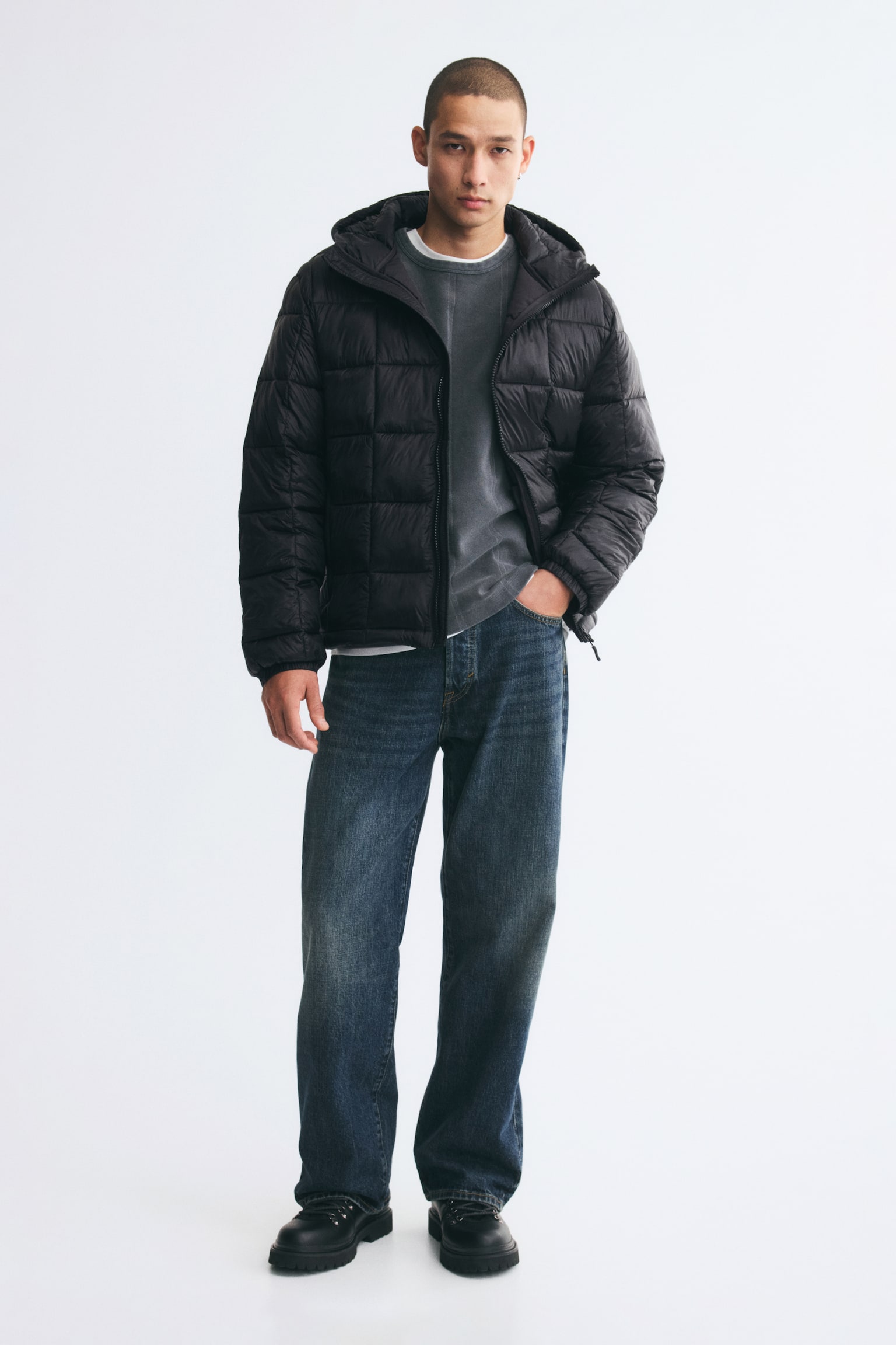 Мужская куртка H&M Lightweight Puffer, цвет: Чёрный — фото 3