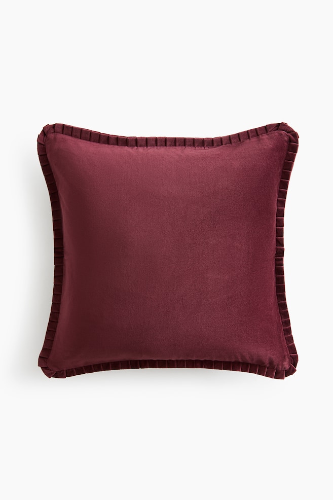 Funda de cojín de terciopelo con pliegues - Rojo oscuro/Marrón oscuro/Beige claro - 1