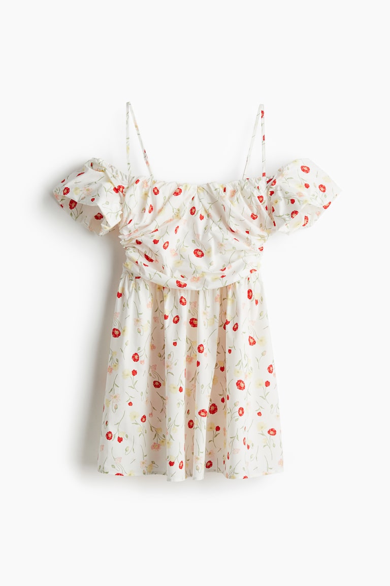 Ladies - White/Floral Draped Open-Shoulder Dress - Size: XL - H&M
