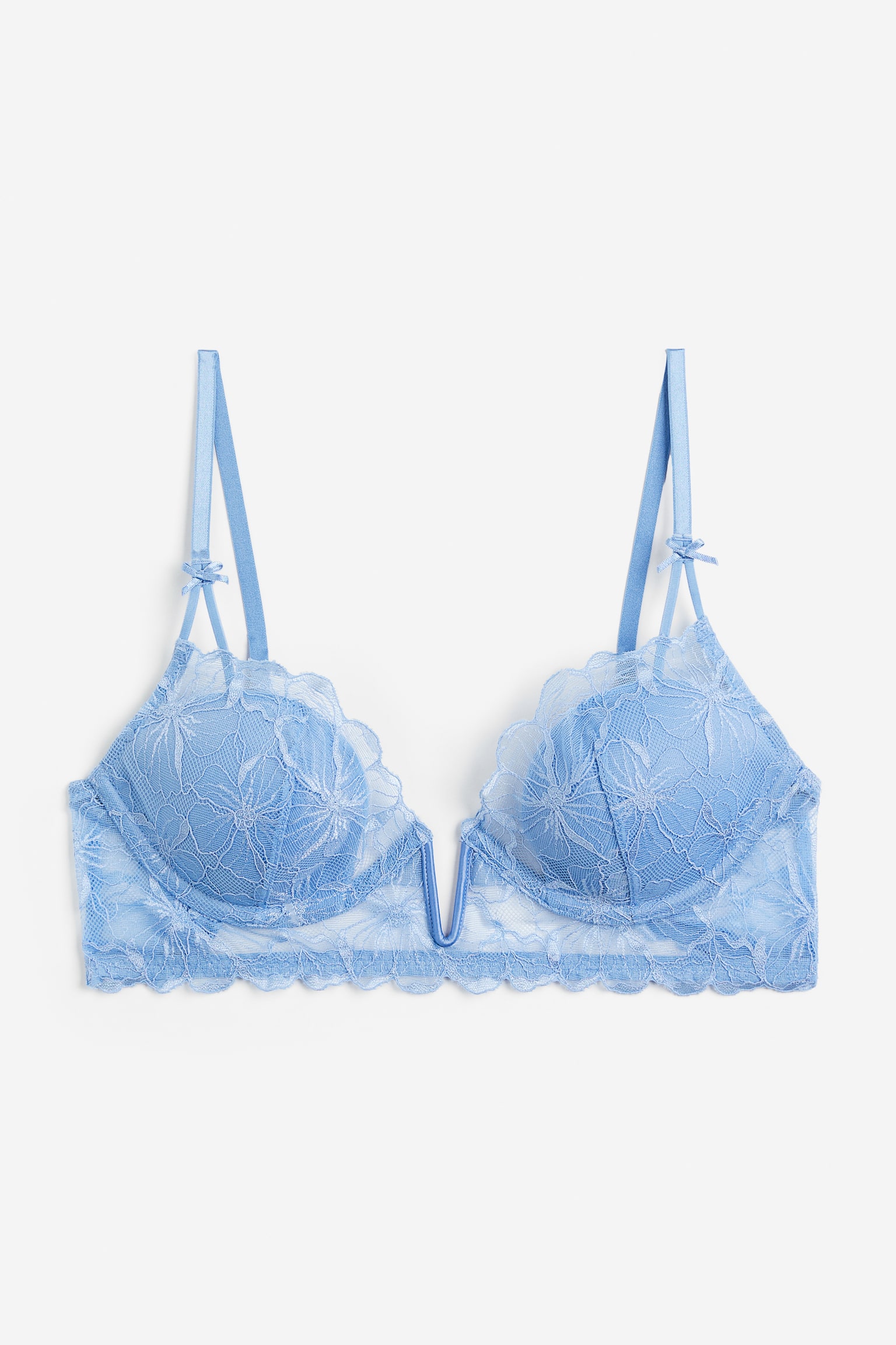 Padded Underwire Lace Bra - Sky blue/Navy blue/White - 1