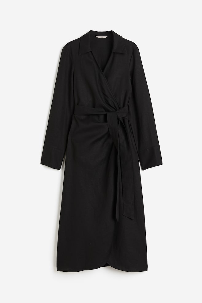 Linen-blend wrap dress - Black/Beige/Diagonal stripes - 2
