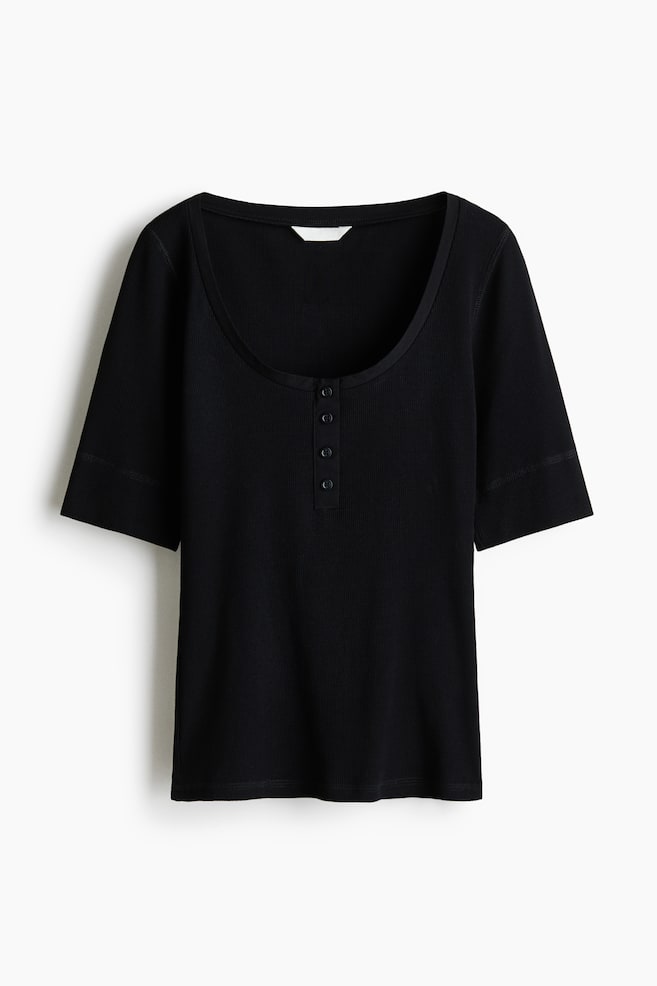 Ribbed Cotton Top - Black/White/Dark brown/Dark khaki green - 1