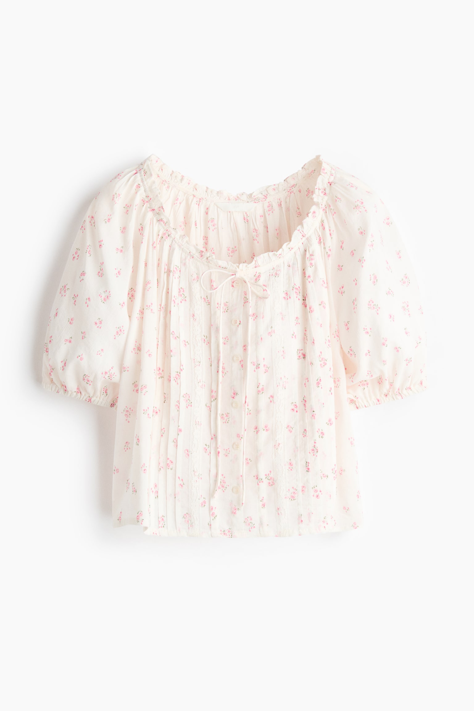 Pintucked blouse-White/Floral - 2