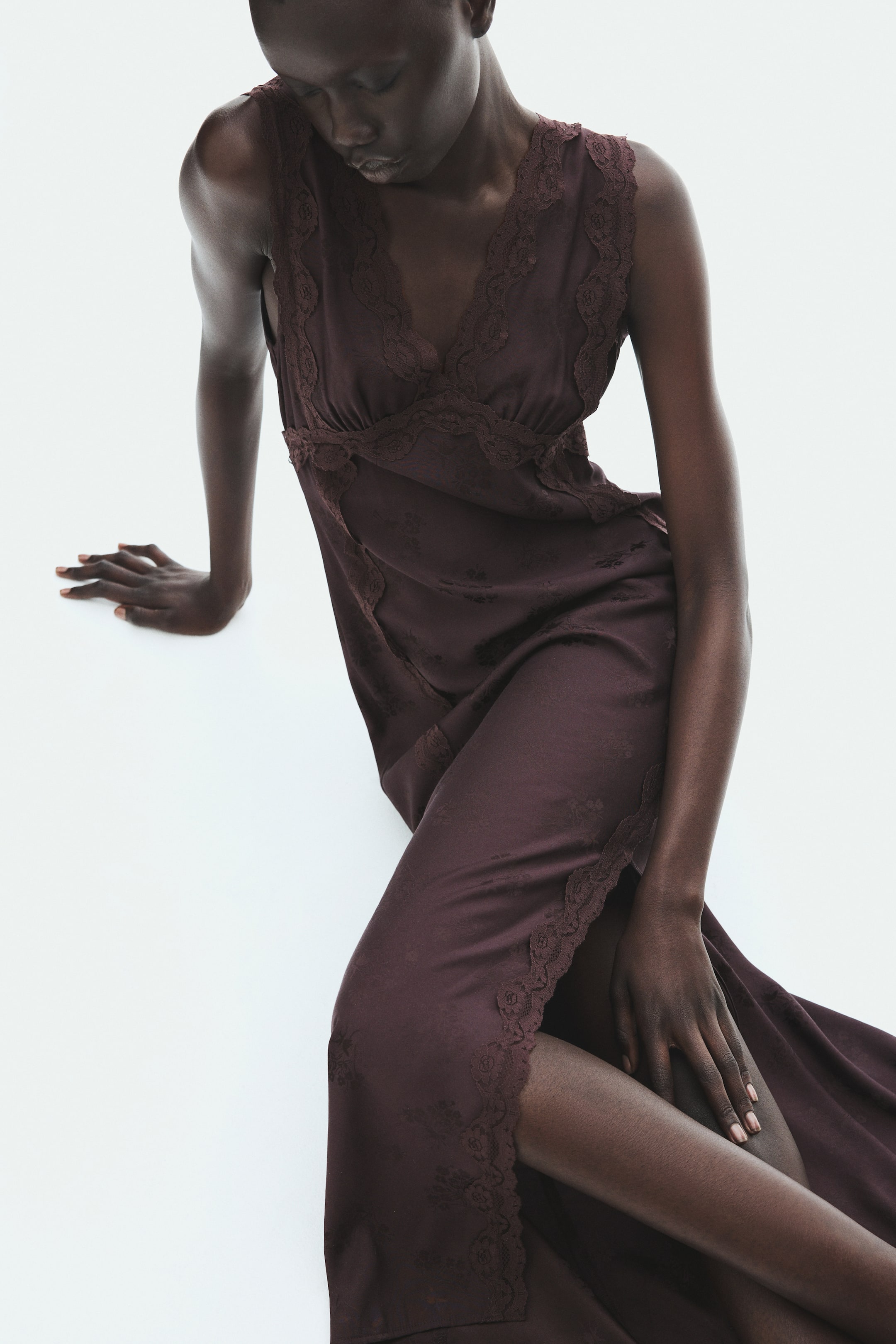 Lace-Trimmed Jacquard-Weave Dress