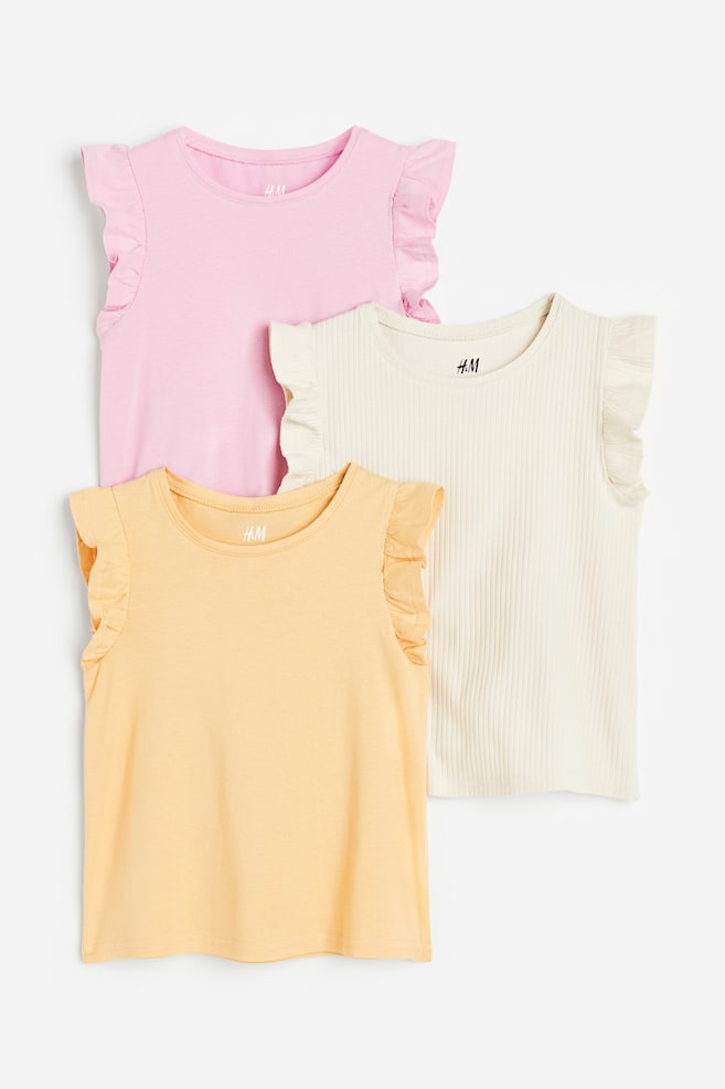 3-pack flutter-sleeved tops - Light pink/Light orange/Dusty pink/Navy blue/Striped - 1