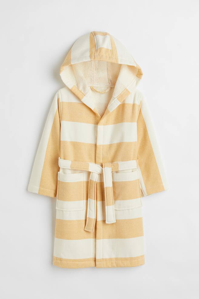 Striped terry dressing gown - Yellow/Striped/Light grey/Striped/Light turquoise/Striped/Light pink/Striped - 1