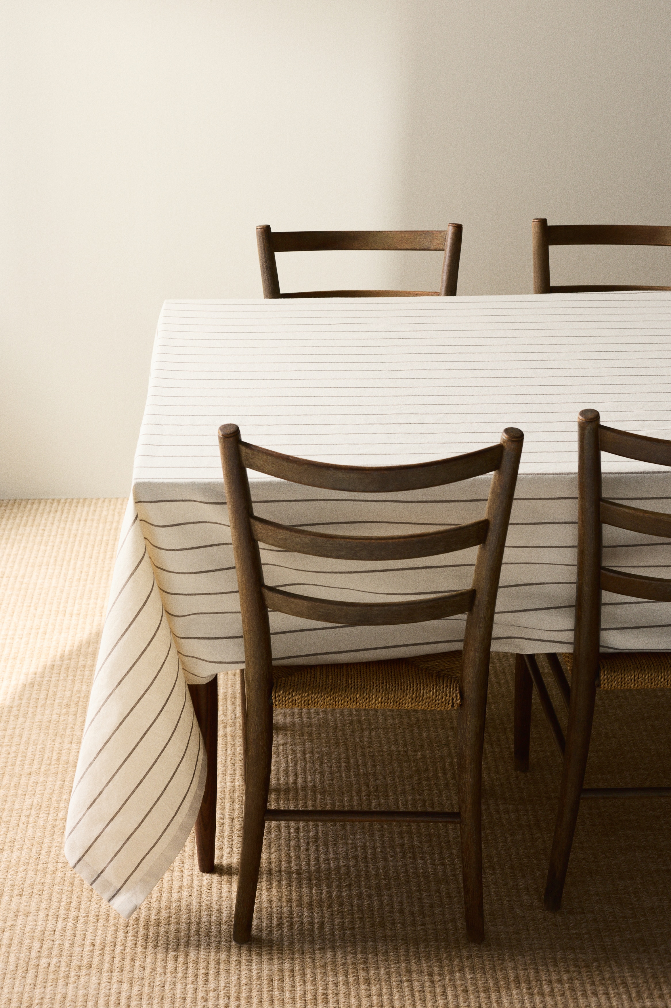 Patterned Linen-Blend Tablecloth - Cream/brown striped/White/checked/Taupe/checked/White/beige striped