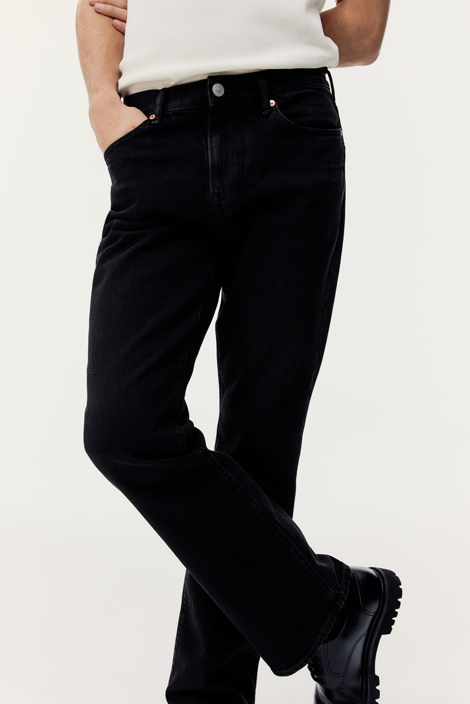 Flared Slim Jeans - Black denim/Light denim blue - 4