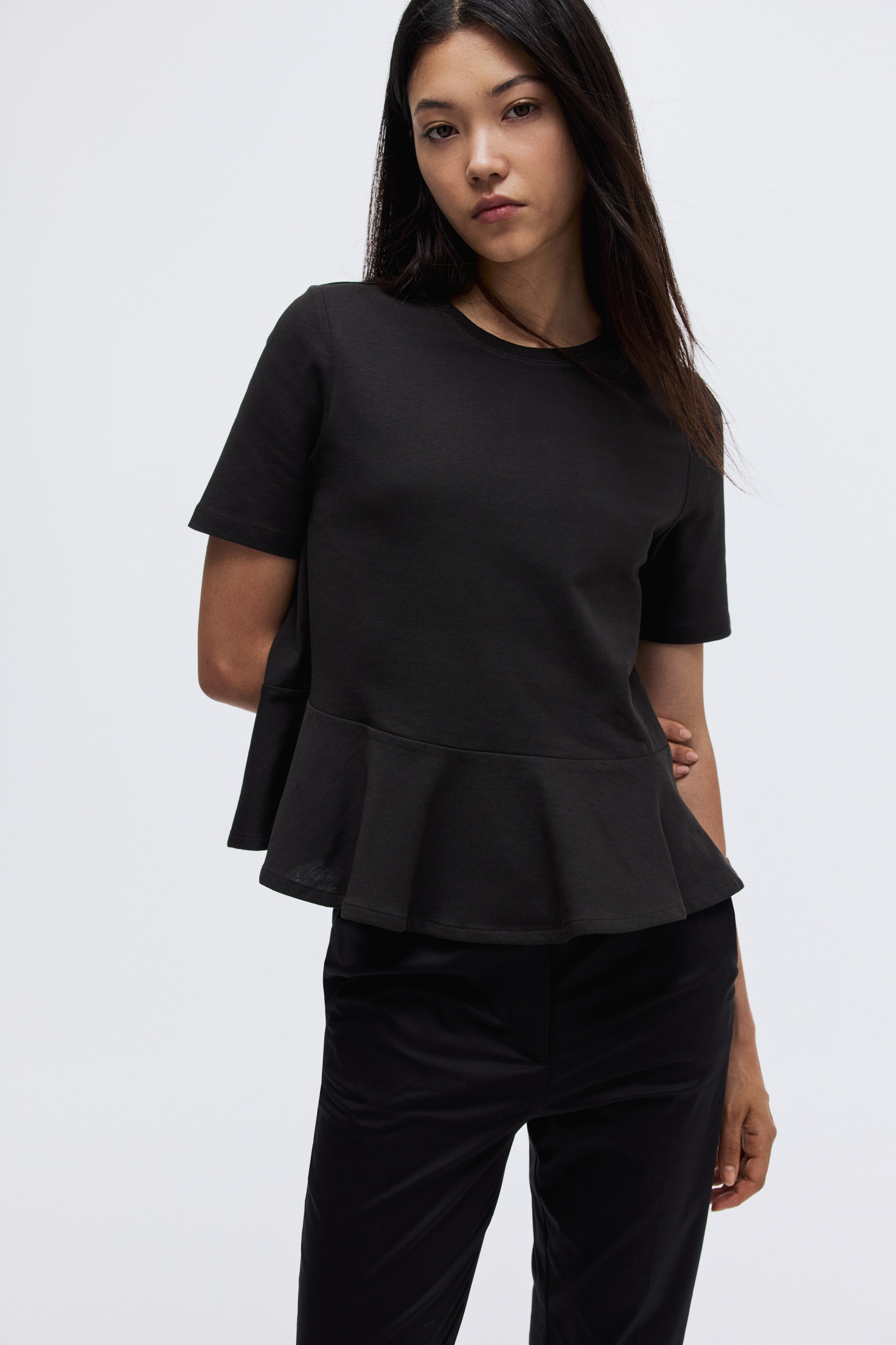トップス Acka. peplum loose sweat black Peplum Top - Black - Ladies | H&M US